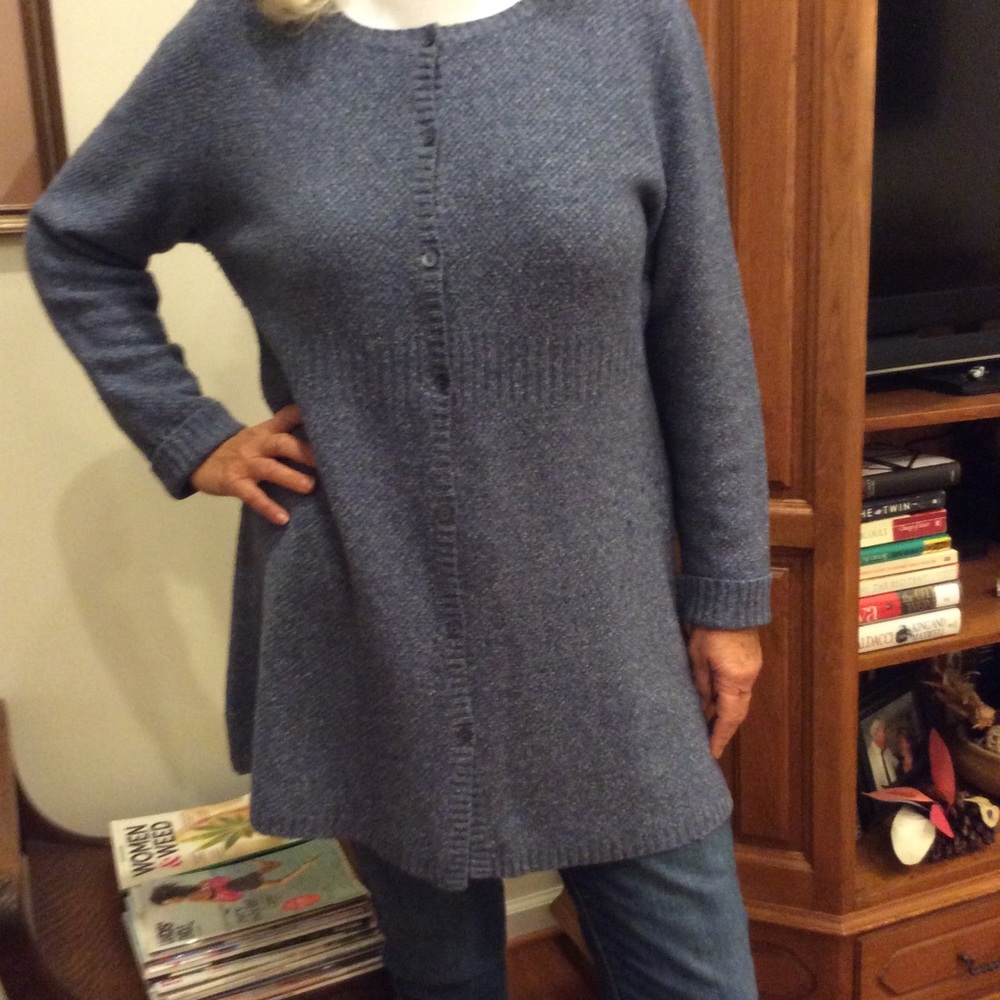 EUC Eileen Fisher Heather Blue Long Sweater  SZ XL